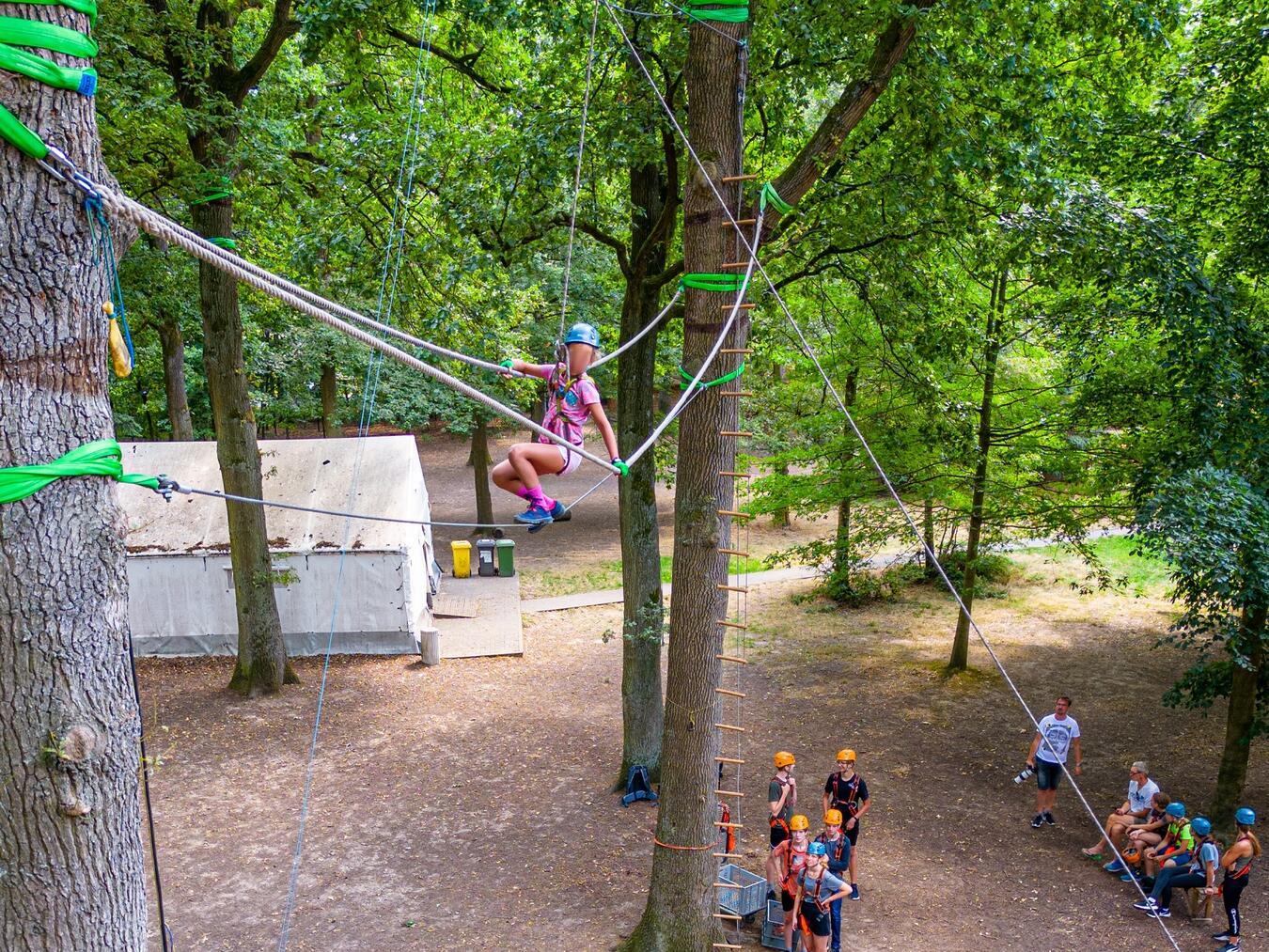 Im Hochseilgarten erwarten die Teilnehmer an unterschiedlichen Stationen Herausforderungen in luftiger Höhe. Foto: © Kreis Kleve / Verweyen und Koenig