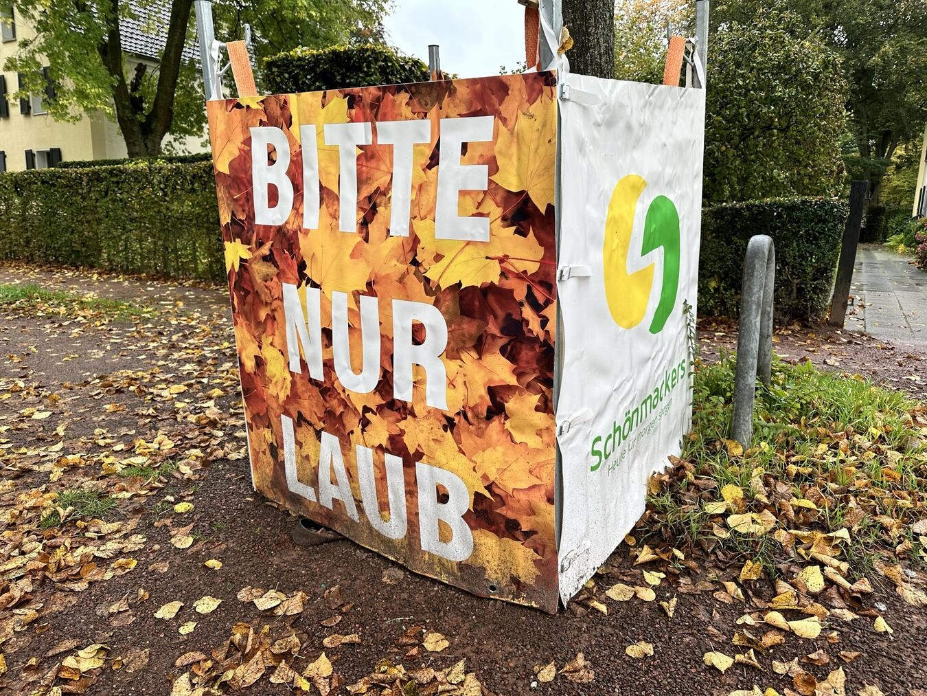 Laubsammelbox in Geldern für städtisches Baumlaub, nachhaltige Abfallentsorgung, Foto von Stadt Geldern/Leeder.