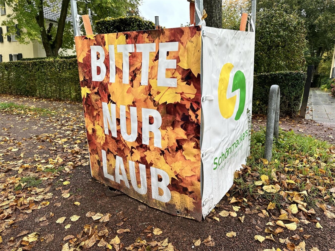 Laubsammelbox in Geldern für städtisches Baumlaub, nachhaltige Abfallentsorgung, Foto von Stadt Geldern/Leeder.