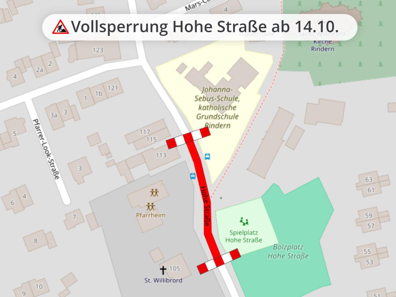 In Rindern werden ab Montag die Bushaltestellen barrierefrei umgebaut. Grafik: Stadt Kleve/openstreetmap.org