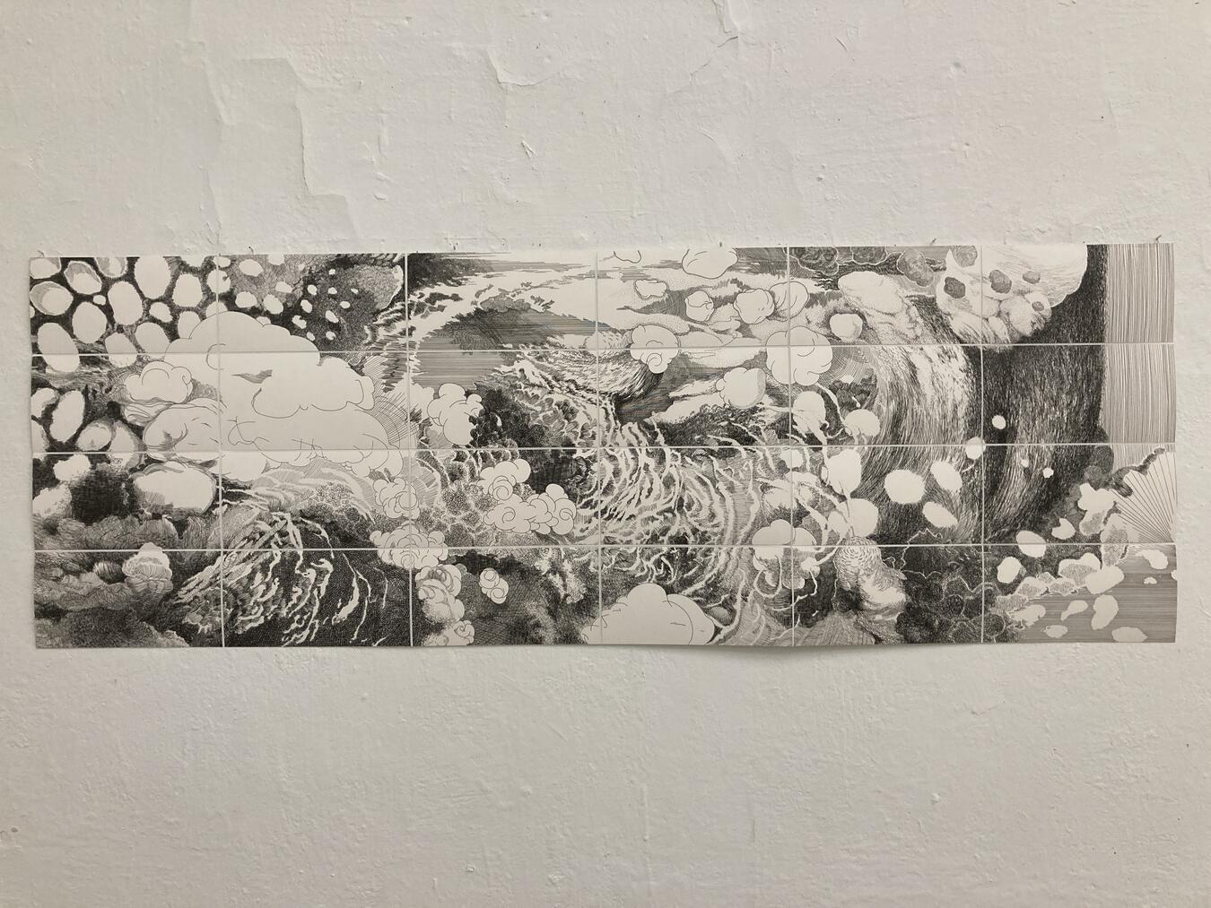 Jette Flügge zeichnet zum einen große abstrakte Bilder, zum anderen fertigt sie großformatige Collagen aus eigenen Grafiken. Foto: ArToll Kunstlabor