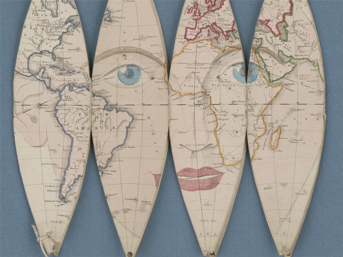 Alt-Tag: "Wolfgang Crom Vortrag zu historischen Karten im Haus Ingenray, Stokes's Capital Mnemonical Globe 1868"