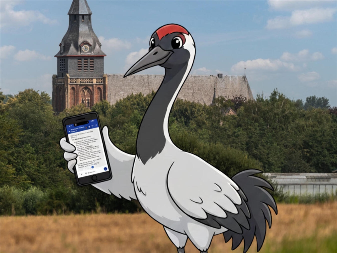 "Illustration des KI-Chatbots 'Karl Kranich' in der Gemeinde Kranenburg"