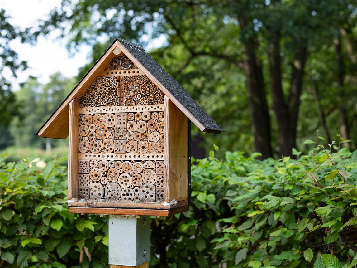 Kinder bauen Insektenhotel beim Workshop im Museum Schloss Moyland.