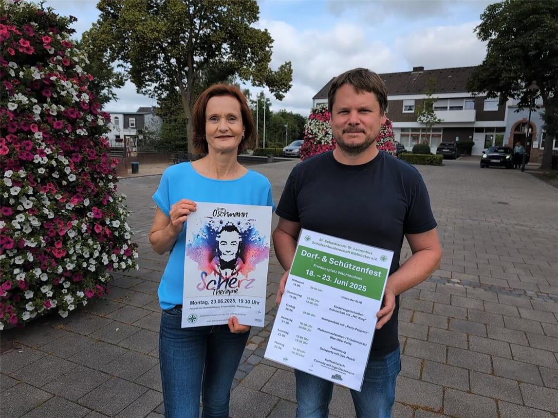 Maria Mertens (Geschäftsführerin Kulturkreis) und Simon Waerdt (Vorsitzender Bruderschaft Geneng) laden herzlich ein.Foto: Kulturkreis Wachtendonk 