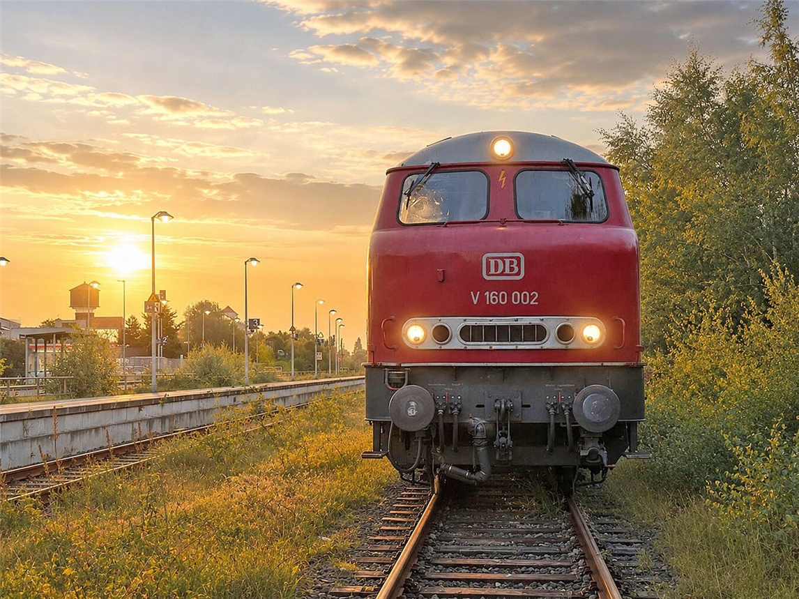 "Legendäre Diesellok 'Lollo' auf Zugfahrt von Niederrhein nach Bremen, 29. August. Foto von Torsten Zirpel."