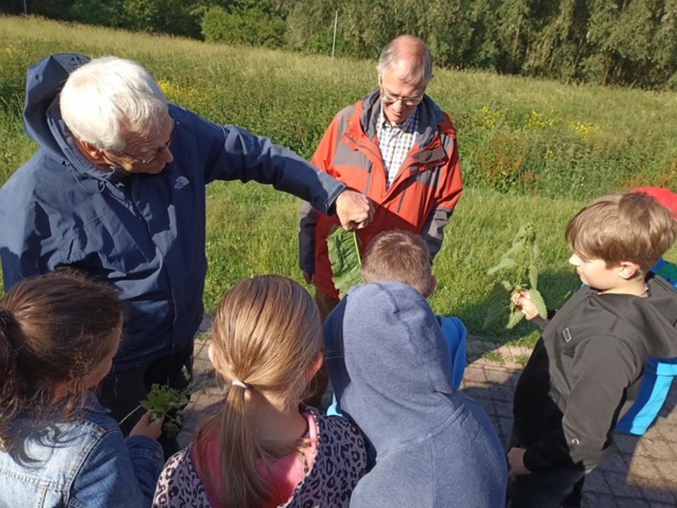 Mitglieder des Vereins Naturfelder Issum informierten die Schüler rund um das Thema Tiere und Pflanzen in der Blühwiese.Foto: privat