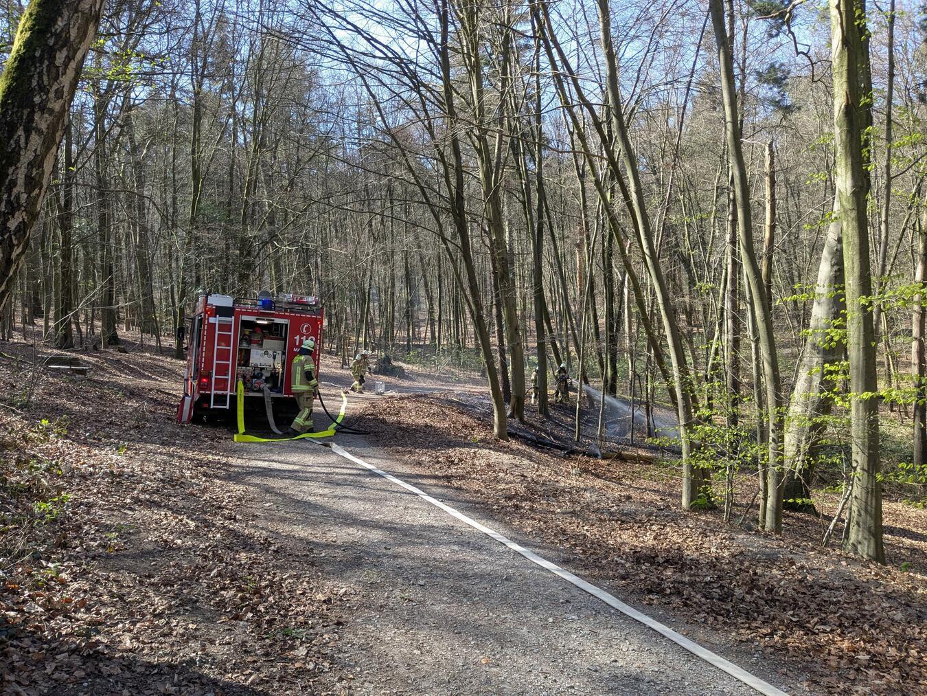 Waldbrand am Sternberg schnell unter Kontrolle Nicht zuletzt wegen der momentanen Trockenheit weist die Feuerwehr noch einmal auf das Rauchverbot im Wald zwischen März und Oktober hin. Foto: Feuerwehr Kleve