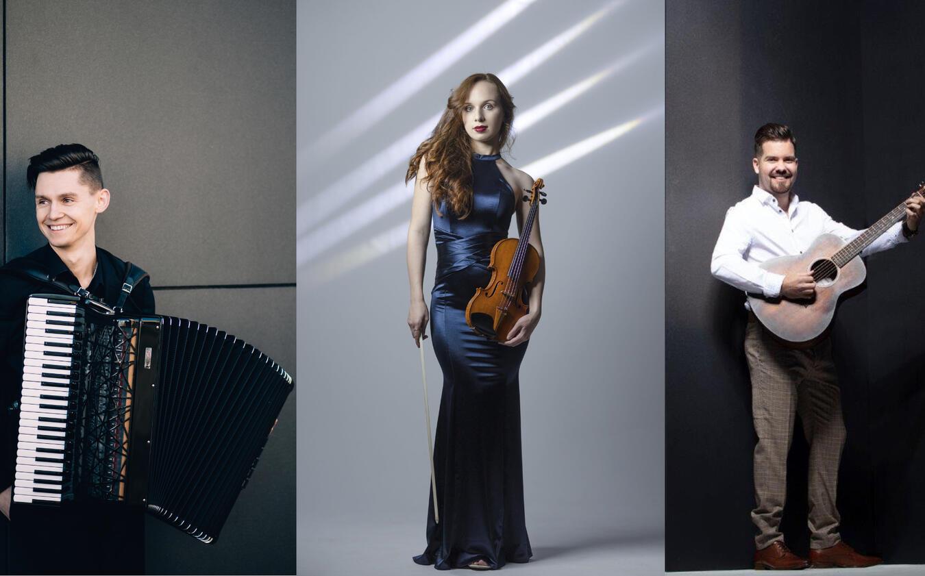 Pavel Efremov (links), Lea Brückner (Mitte) und Gábor Ladányi (rechts) spielen das „Green Concert“.Fotos: Johannes Lunenburg, Sihoo Kim 