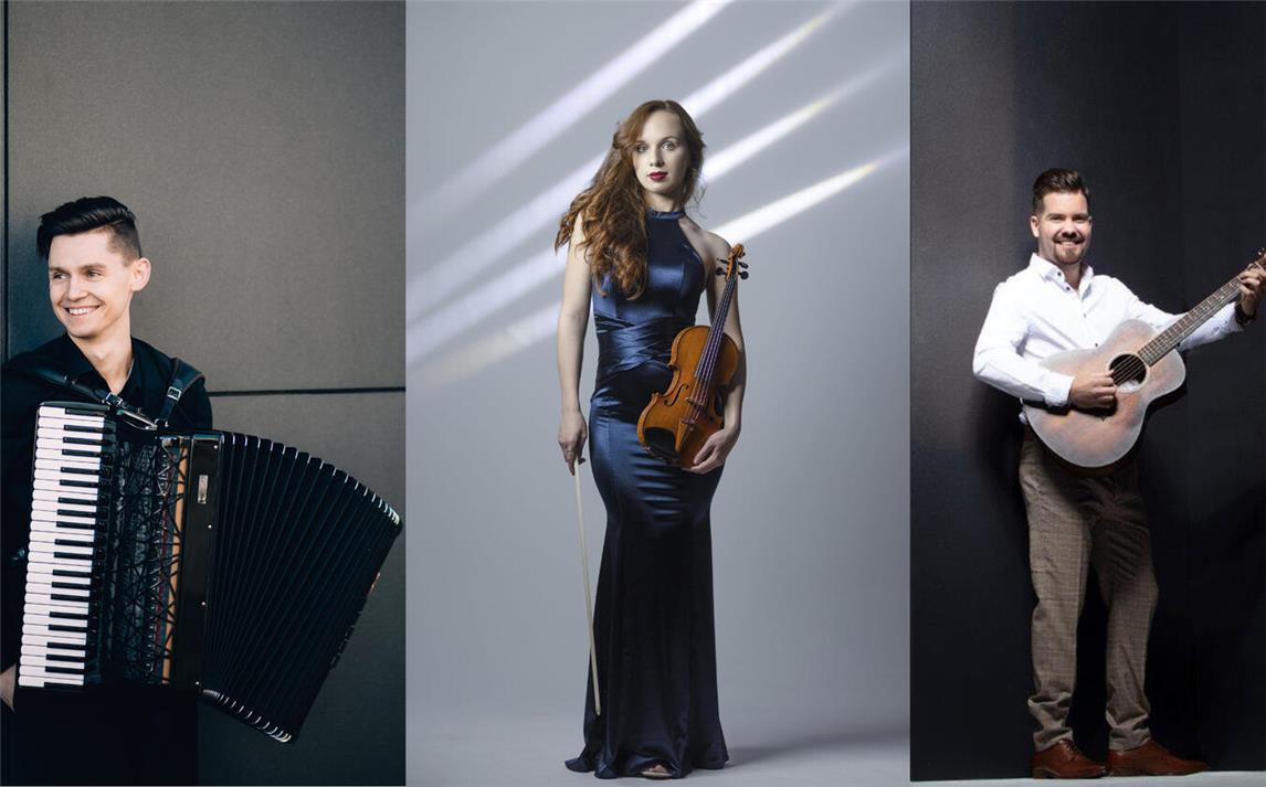 Pavel Efremov (links), Lea Brückner (Mitte) und Gábor Ladányi (rechts) spielen das „Green Concert“.Fotos: Johannes Lunenburg, Sihoo Kim 