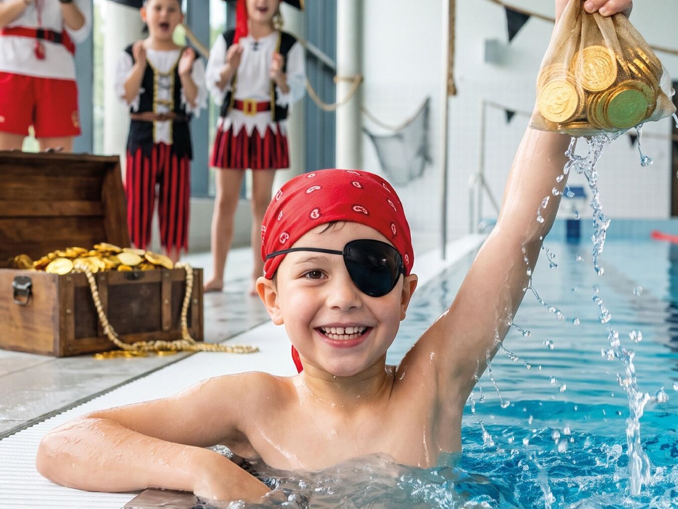 Alt-Tag: "Kinder erleben Piraten-Abenteuer im Embricana Erlebnisbad"