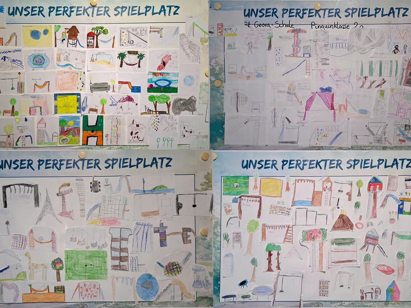 "Plakate mit Wünschen von Grundschulkindern, Collage der Stadt Goch"