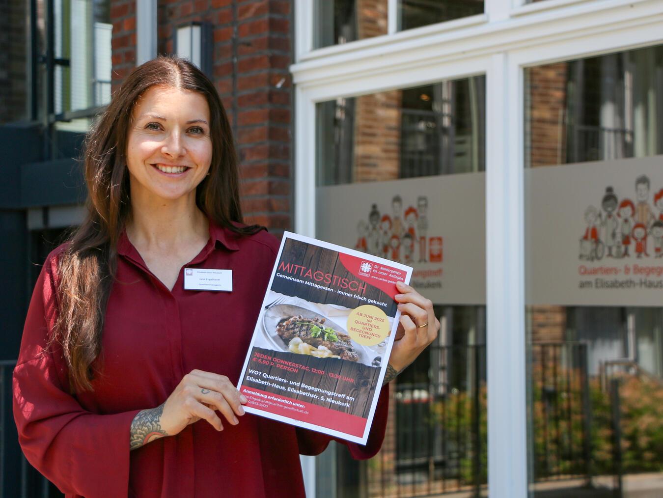 Quartiersmanagerin Jane Engelhardt, Ansprechpartnerin und Organisatorin des Mittagstischs, freut sich auf das neue Angebot.Foto: Caritasverband Geldern-Kevelaer