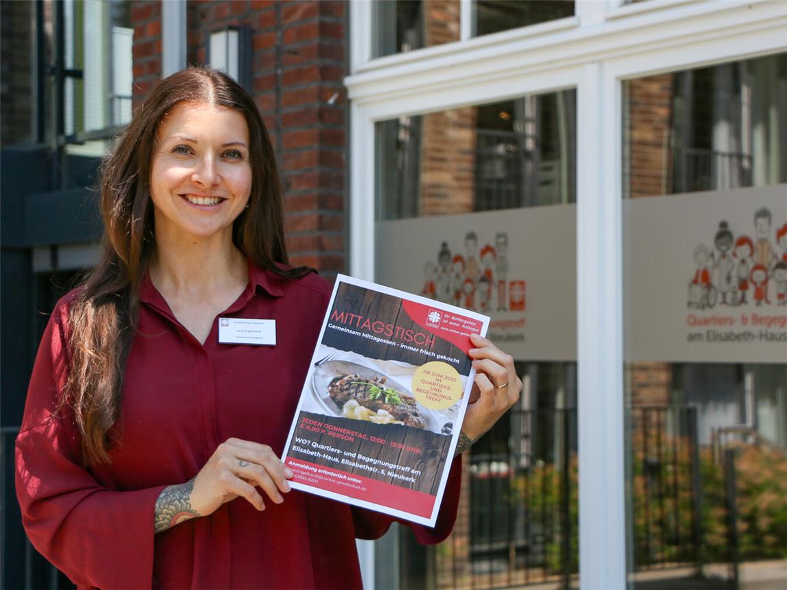 Quartiersmanagerin Jane Engelhardt, Ansprechpartnerin und Organisatorin des Mittagstischs, freut sich auf das neue Angebot.Foto: Caritasverband Geldern-Kevelaer