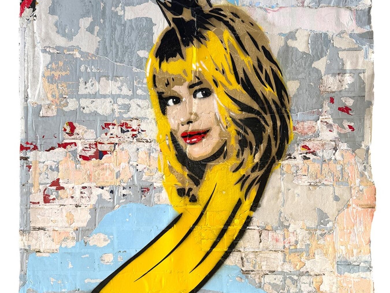 "Claudia-Schiffer-Banane von Thomas Baumgärtel, berühmte Kunstbanane, moderner Kunststil"