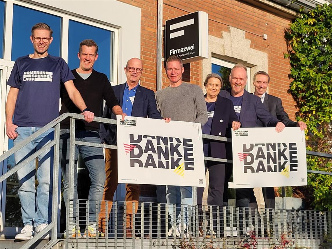Sie wollen „Danke“ sagen: Simon Berntsen, Sascha Tück, Peter Hinze, Jörg Bujar, Katharina Prinz, Christoph Baumsteiger und Wilfried Röth (v. l.) bei der Vorstellung der Homerun-Ergebnisse. NN-Foto: MB