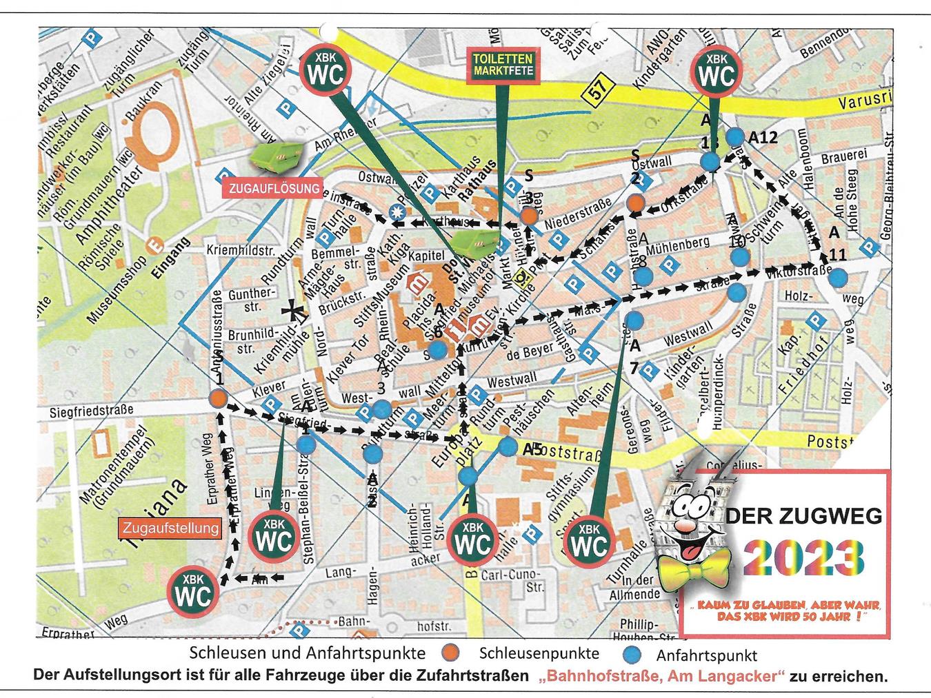 So sieht der Zugweg durch die Xantener Innenstadt am Blutwurstsonntag aus. Grafik: privat