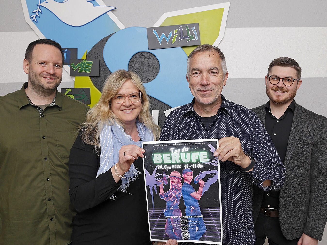Stefan Kanbar, Britta Eckold, Jörg Bröscher und Xantens Wirtschaftsförderer Thilo Schwedmann (v.l.) laden gemeinsam zum "Tag der Berufe". NN-Foto: Theo Leie