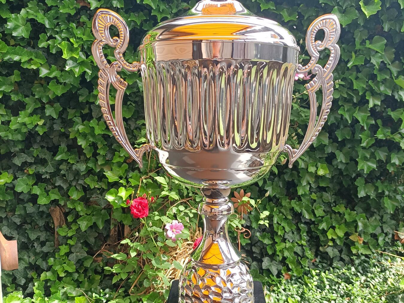 Um diesen Wanderpokal wird am Pfingstmontag in Veen gespielt. Foto: Borussia Veen.