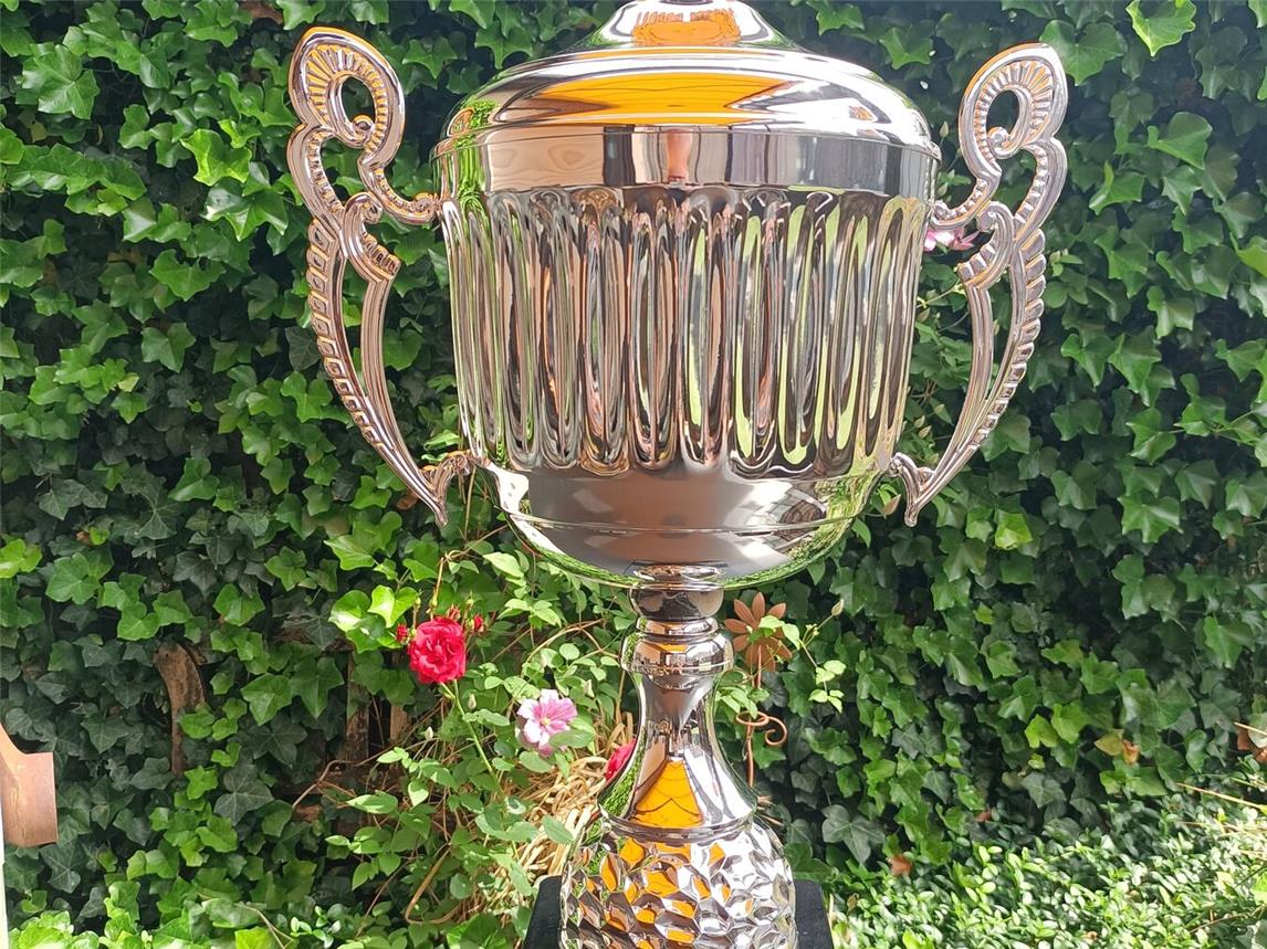 Um diesen Wanderpokal wird am Pfingstmontag in Veen gespielt. Foto: Borussia Veen.