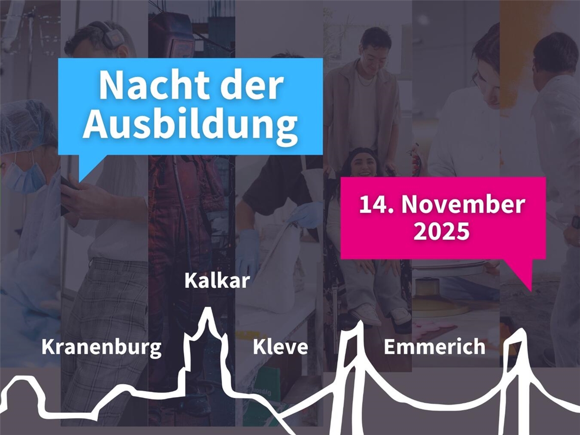 Unternehmen in Bedburg-Hau, Emmerich, Goch, Kalkar, Kleve und Kranenburg öffnen wieder ihre Türen und geben Einblicke in Werkstätten, Büros, Labors und Produktionshallen. Grafik: NN