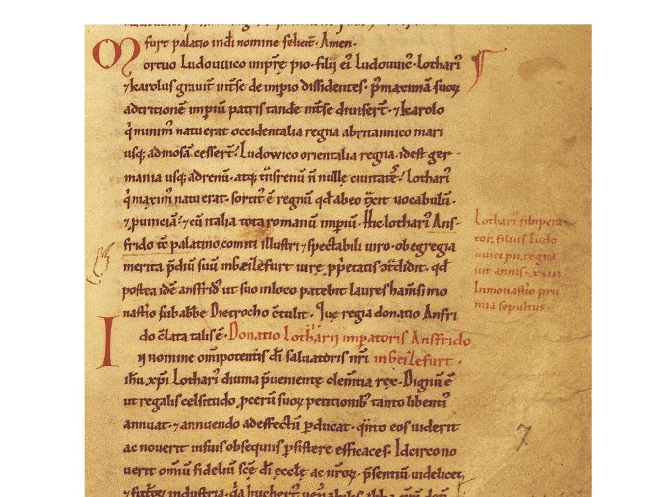 "Urkundliche Ersterwähnung der Villa Geizefurt, 9. November 855, Staatsarchiv Würzburg"