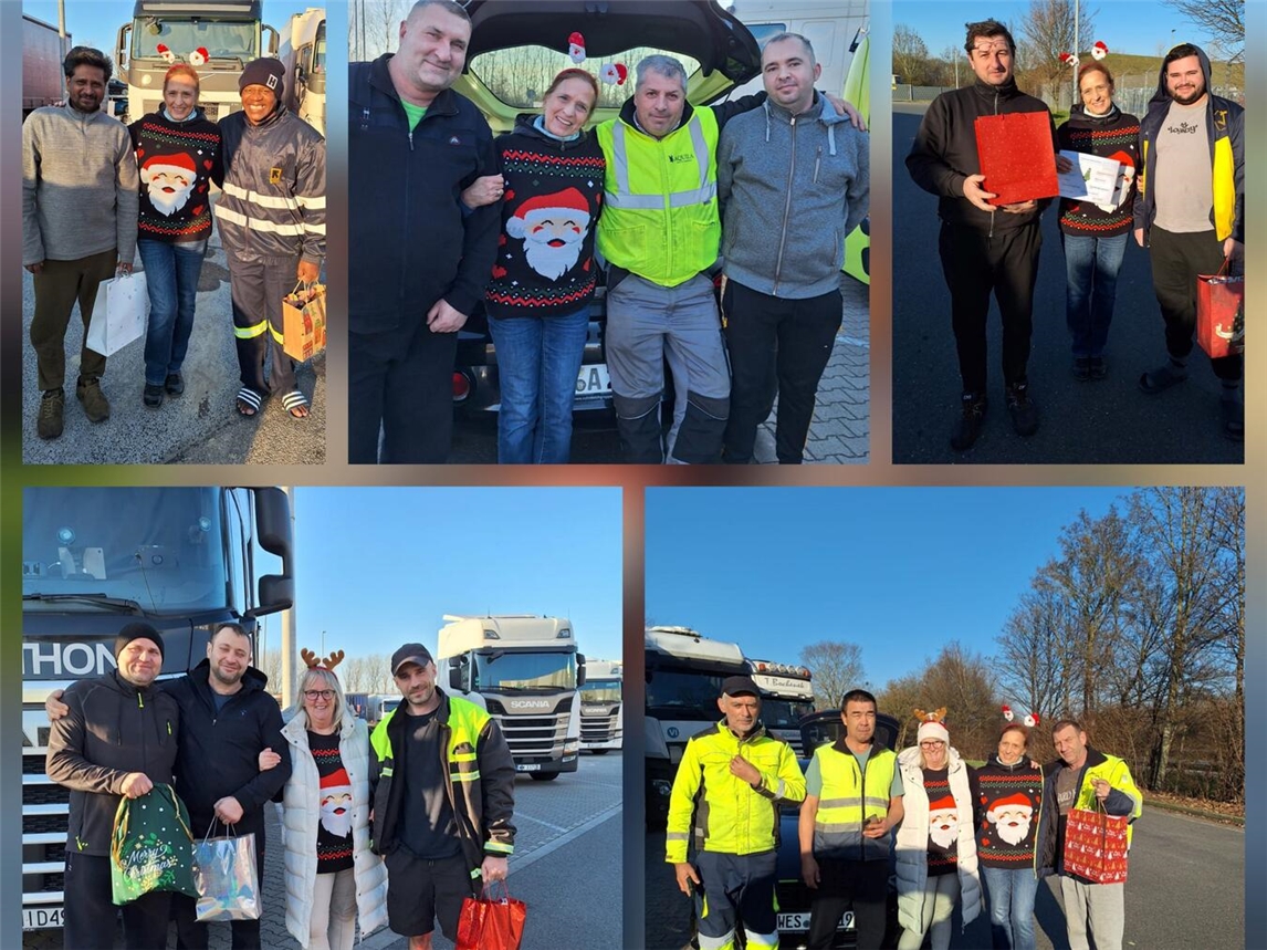 Ute und Annette überraschten die Fahrer auf den Rastplätzen mit gut gefüllten Weihnachtstüten. Fotos: privat