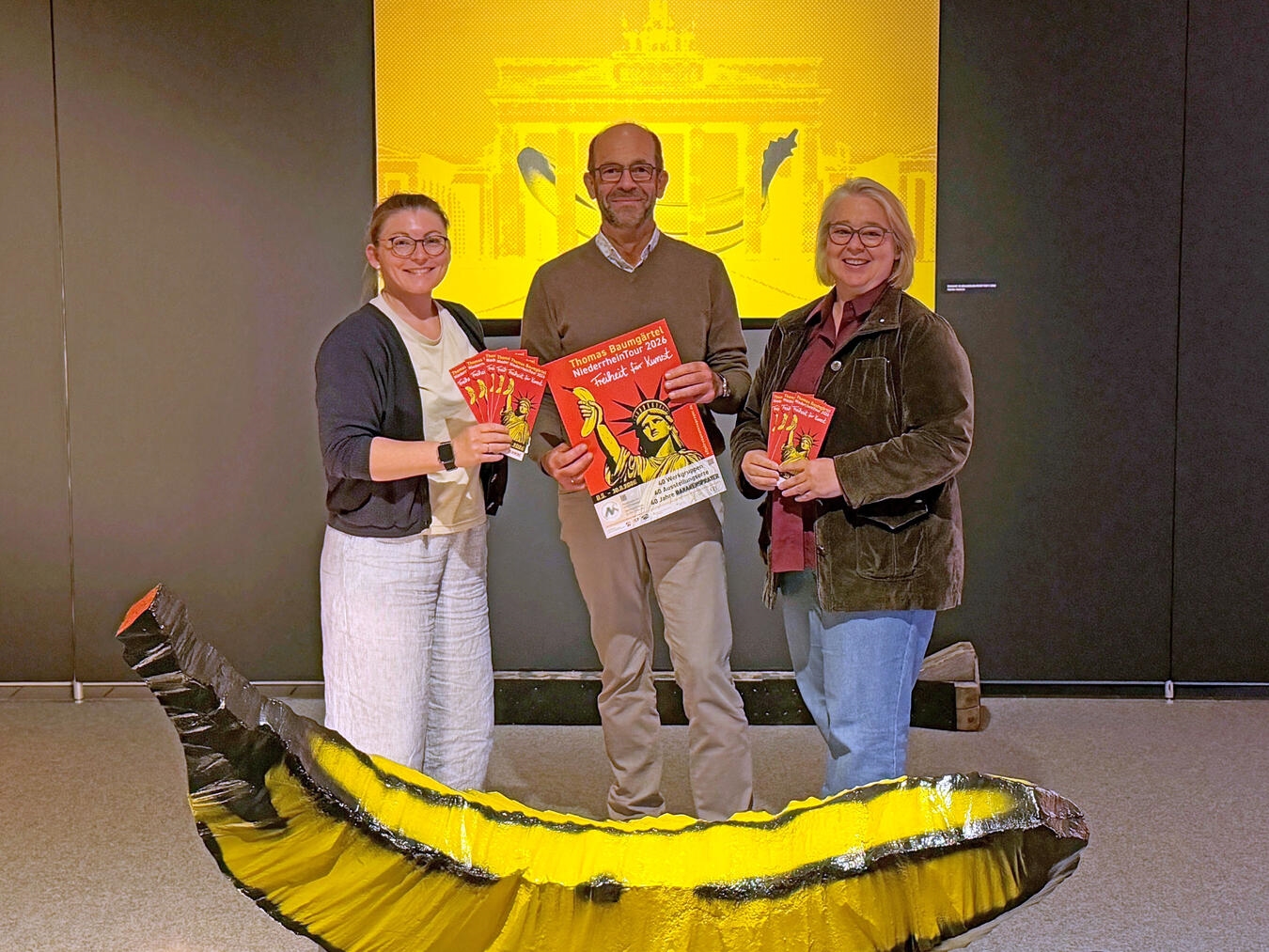 "Veronika Kaenders, Anja Hummler und Bernward Simon bei der Bananenjagd-Aufrufveranstaltung"