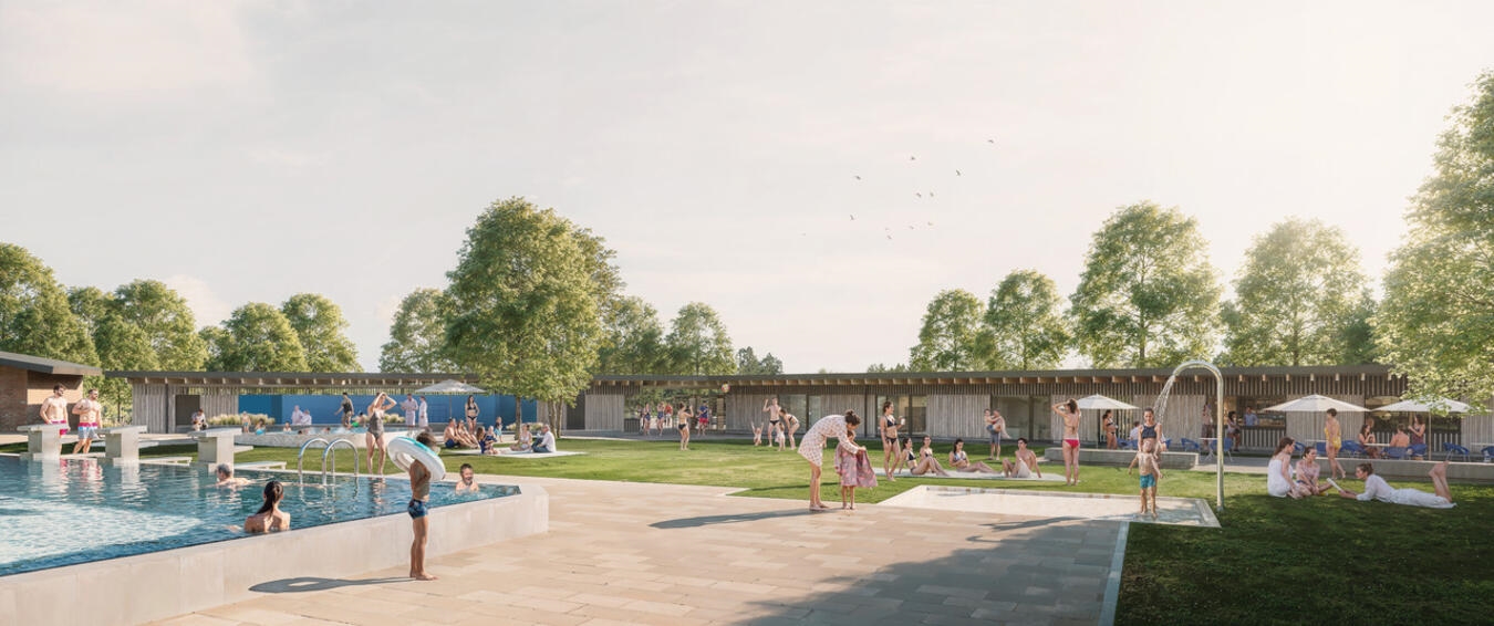 "3D-Visualisierung moderner Innenarchitektur, helles Design mit offenen Räumen"