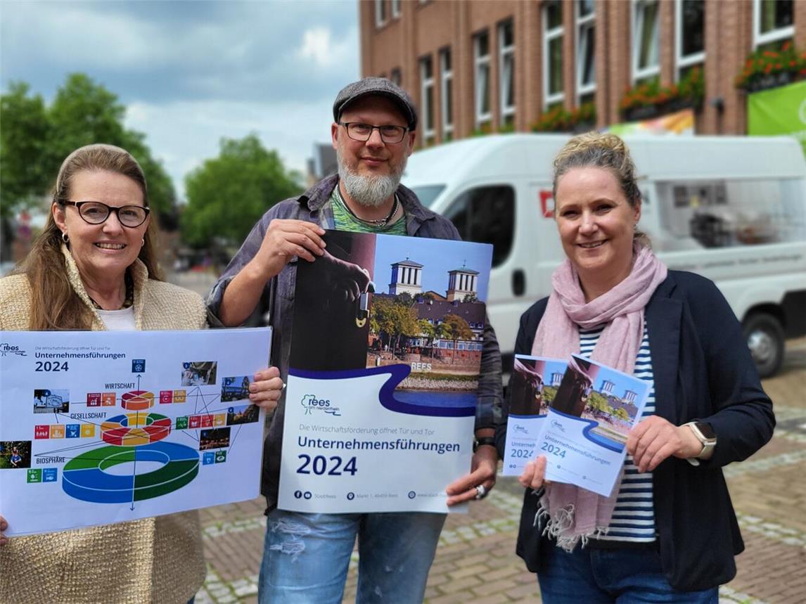 Werben für die Unternehmensführungen der Reeser Wirtschaftsförderung in diesem Jahr: (v. l.) Sandra Kimm-Hamacher, Andreas Scholl und Annette Kook. NN-Foto: MB