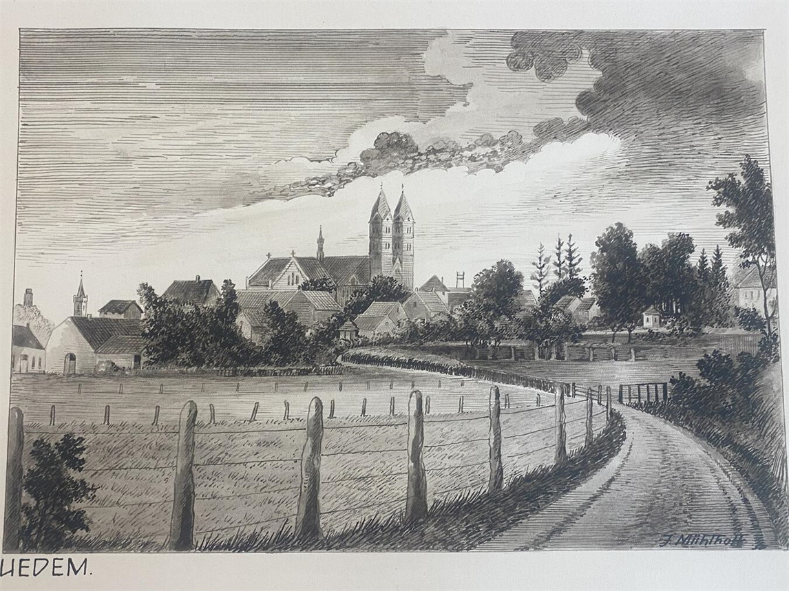 "Zeichnung von Johann Mühlhoff, Heeregrass auf Uedem, 1930, historische Kunst, Heimatverein"