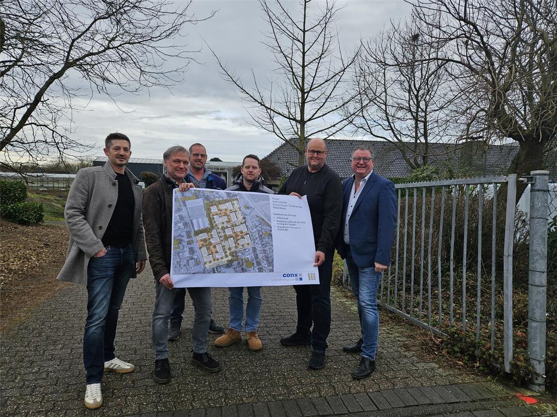 Zum Ortstermin trafen sich, v.l.: Michael Metten (Gemeinde Weeze), Georg van Wickeren (Conx), Markus Jentjens, Christoph Bovie (Conx), Norbert Bergers (Conx) und Georg Koenen (Bürgermeister Gemeinde Weeze). Foto: privat